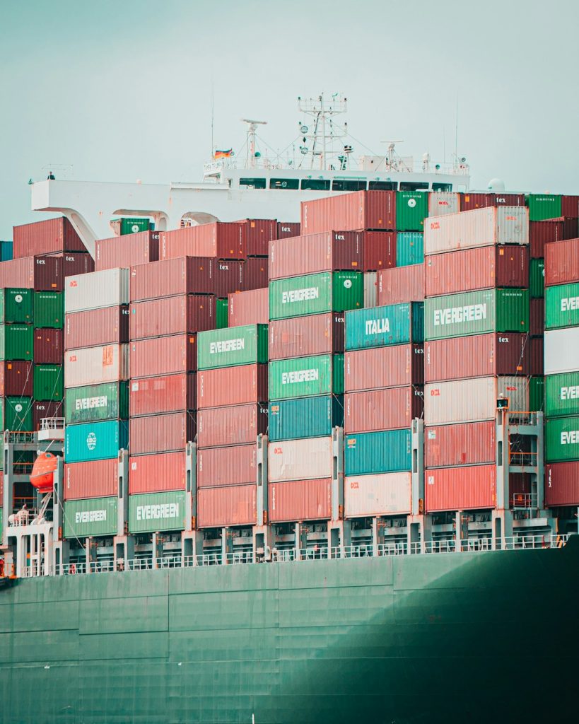 Shipping containers on a massive ship.